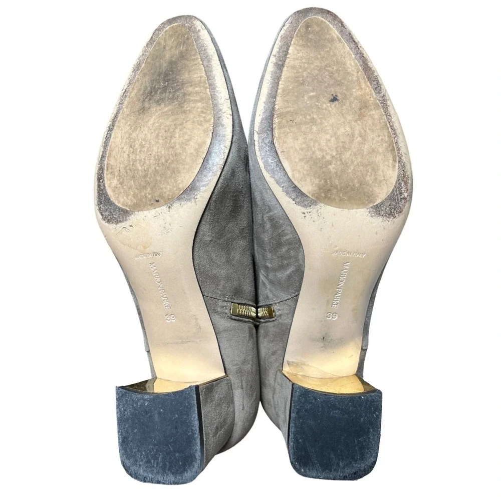 Minimalist Suede Ankle Booties Taupe Gold‎ Heel Marion Parke 39